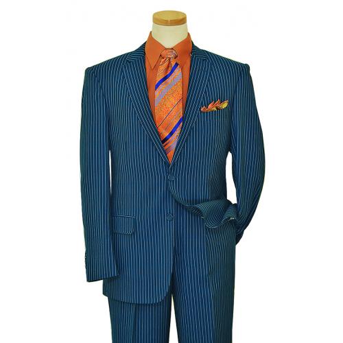 Bertolini  "Z23" Slate Blue / Chalk Pinstripes Wool & Silk Blend Suit B79405